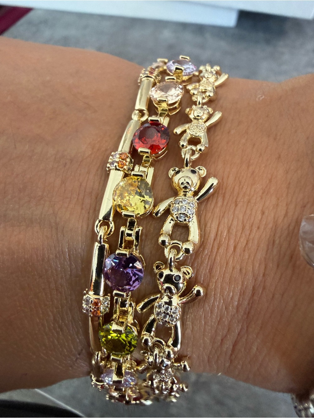Bundle - Gold Teddy Bear Multi-Color Crystal Bracelet Bundle- Women's Jewelry